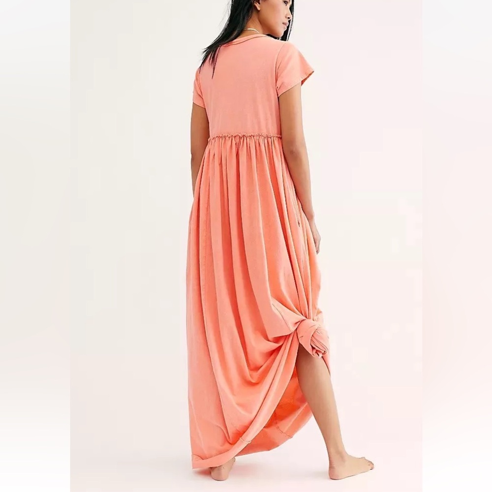 NWT FREE PEOPLE Sz S CARISSA TEE DRESS MAXI TEE SHIRT DRESS IN 🍑 PEACH - Picture 8 of 11
